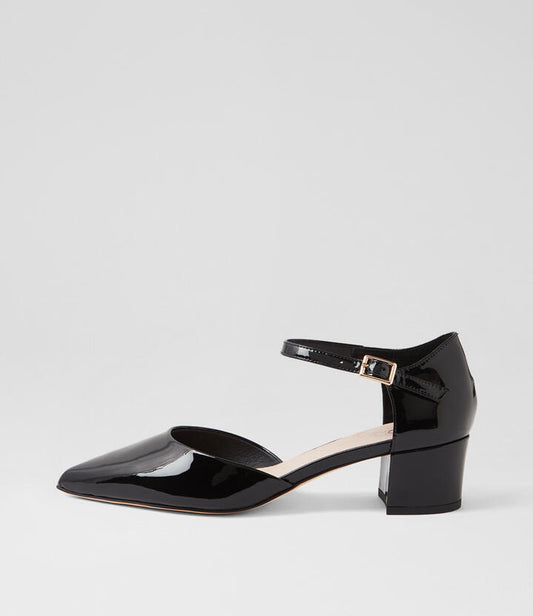 Image of Heels. Productname: Alisse Black Patent Leather Heels in Black colour by brand - MIDAS