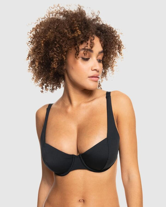Image of Swimwear. Product name - Roxy Womens Sd Beach Classics Underwire D Cup Bikini Top Anthracite in Anthracite colour by brand - Roxy