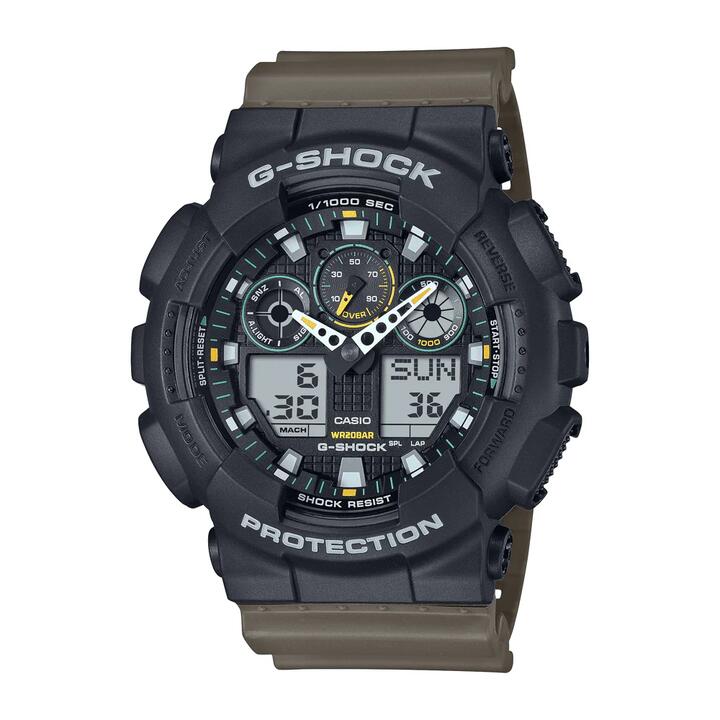 Image of Watches. Productname: Casio G-Shock Black and Beige Digital Watch GA100TU-1A3 in Watch colour by brand - Casio G Shock