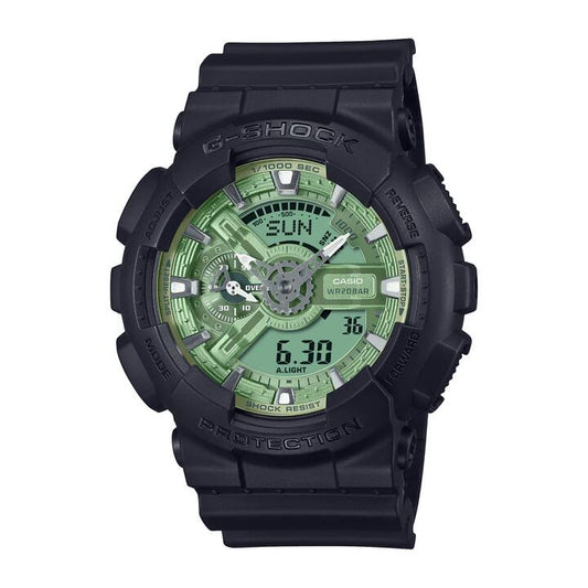Image of Watches. Productname: Casio G Shock Black and Green Digital Watch GA110CD-1A3 in Watch colour by brand - Casio G Shock