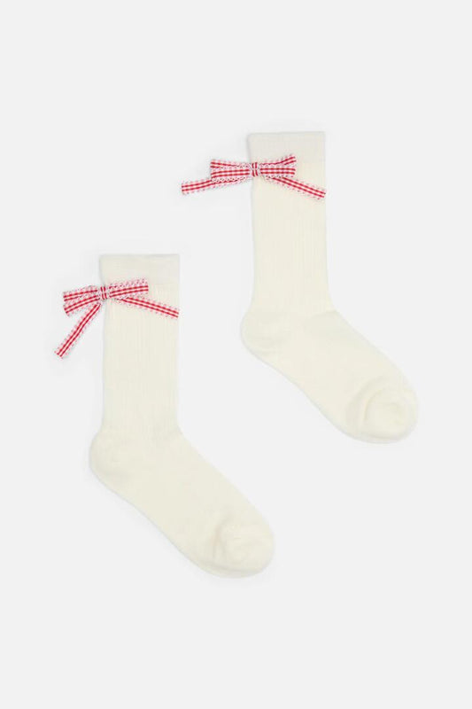 Image of Socks. Productname: White Rib Socks with Bow in White colour by brand - Dangerfield