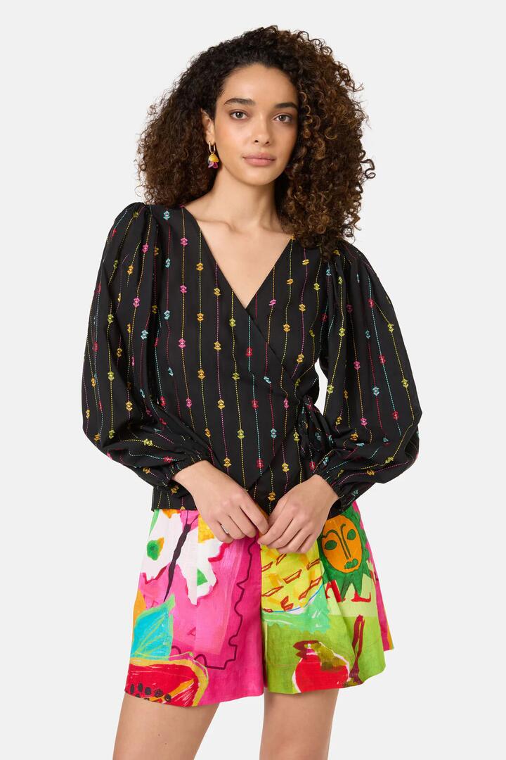Image of a model wearing Tops. Productname: Light Show Cotton Jaquard Top in Black colour by brand - Gorman
