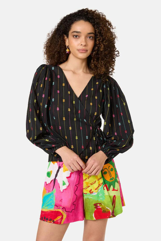 Image of a model wearing Tops. Productname: Light Show Cotton Jaquard Top in Black colour by brand - Gorman