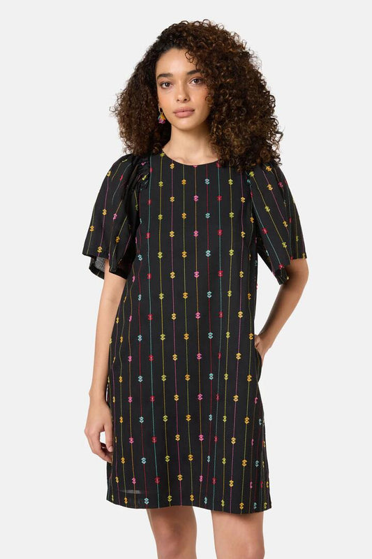 Image of Dresses. Product name - Light Show Cotton Jaquard Dress in Black colour by brand - Gorman