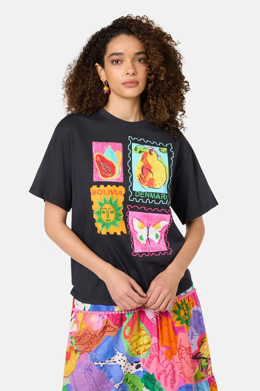 Image of T-Shirts. Product name - Pen Pals Organic Cotton OS Tee in Black colour by brand - Gorman