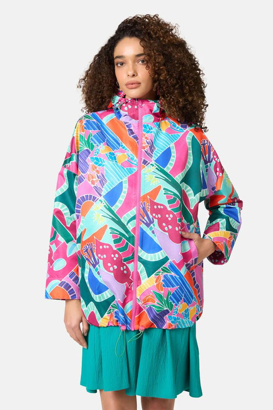 Image of a model wearing Rain Coats. Product name - Caravan Printed Raincoat in Print colour by brand - Gorman
