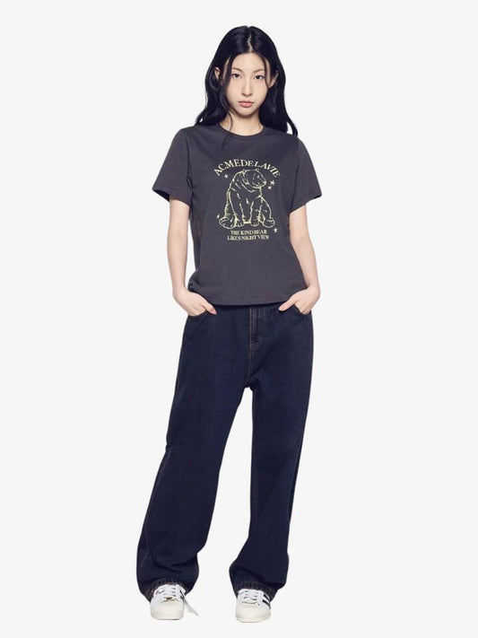 Image of a model wearing Tops. Productname: ADLV Women's Polar Bear T-Shirt in Charcoal colour by brand - ADLV