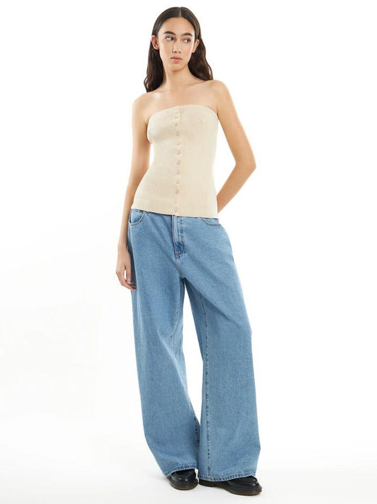 Image of a model wearing Tops. Productname: First Mse Rane Knit Top in Stone colour by brand - First Mse