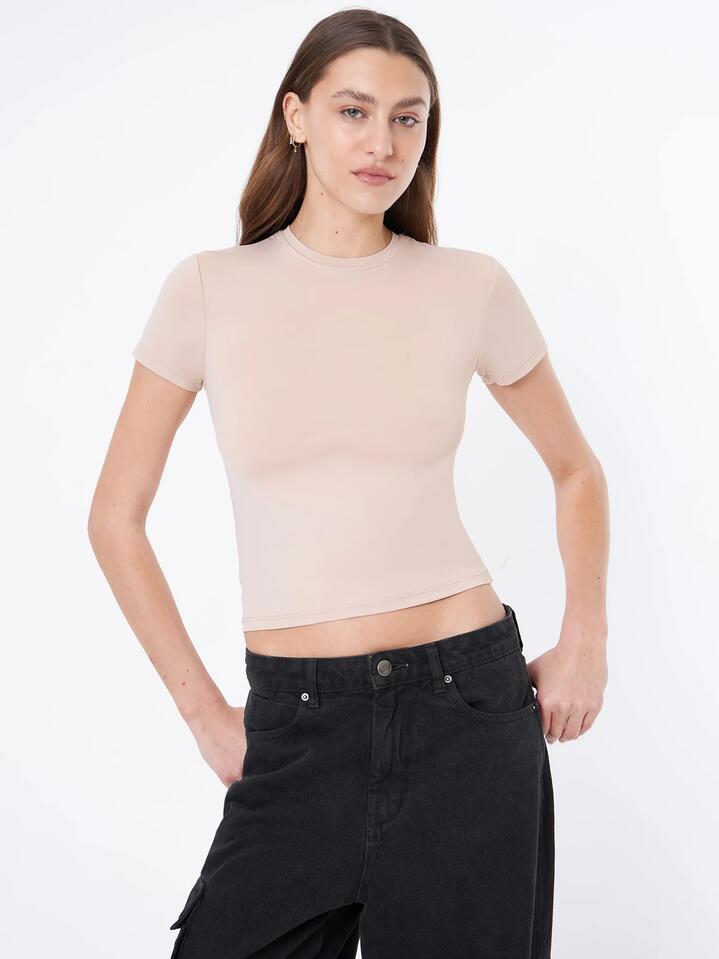 Image of a model wearing Tops. Productname: First Mse Mse Standard T-Shirt in Praline colour by brand - First Mse