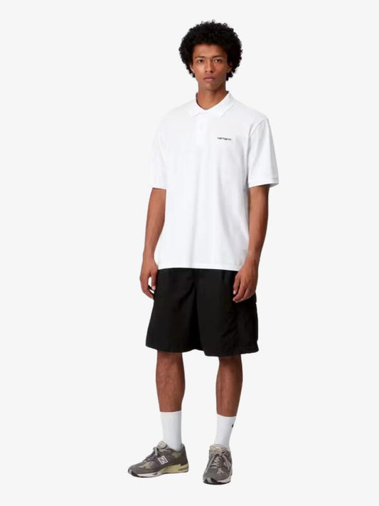 Image of a model wearing Shorts. Productname: Carhartt Wip Cole Cargo Shorts in Black Garment Dyed colour by brand - Carhartt Wip