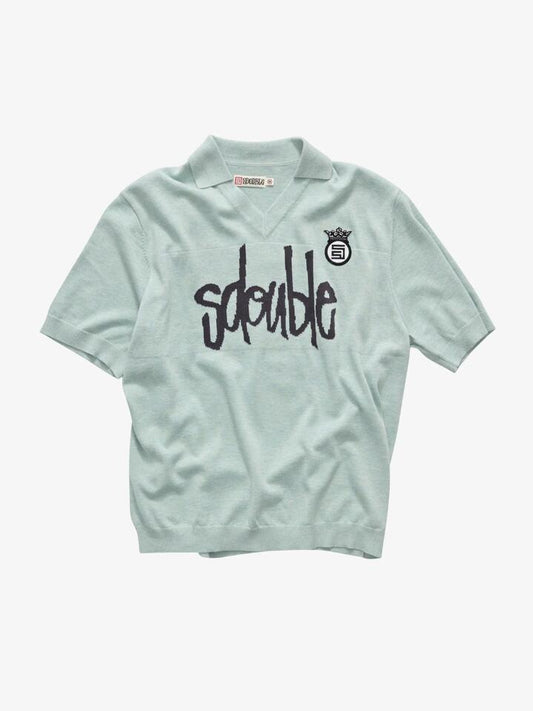 Image of a model wearing Tops. Productname: S-Double Mid Block Knit Polo Shirt in Blue colour by brand - S-Double