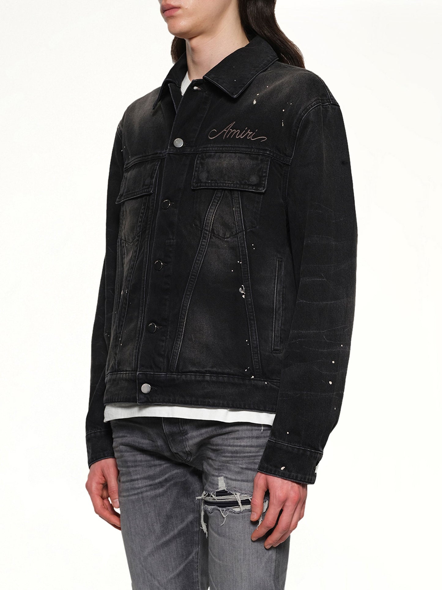 AMIRI Bleach Bandana Denim Jacket (Faded Black)