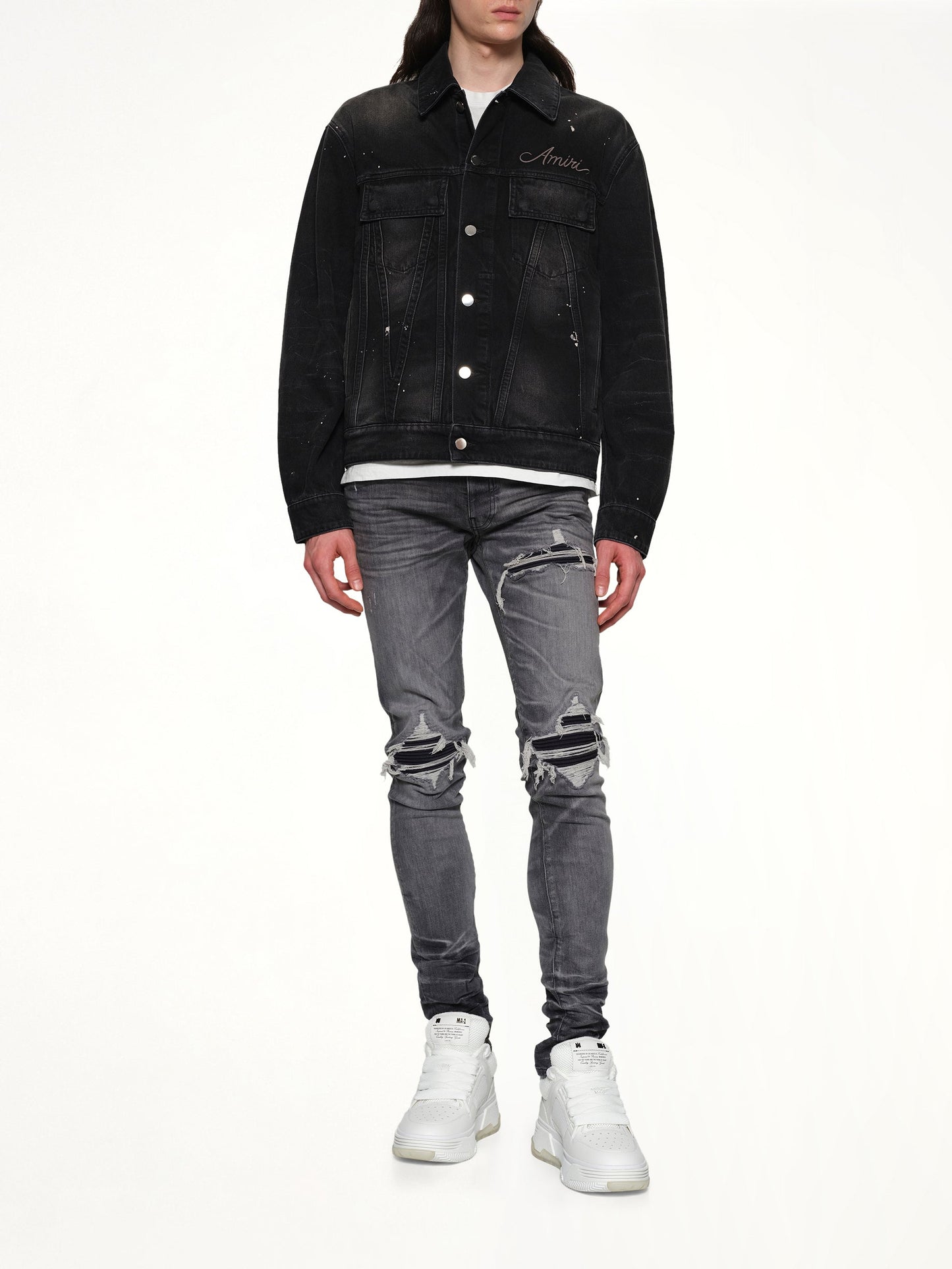 AMIRI Bleach Bandana Denim Jacket (Faded Black)