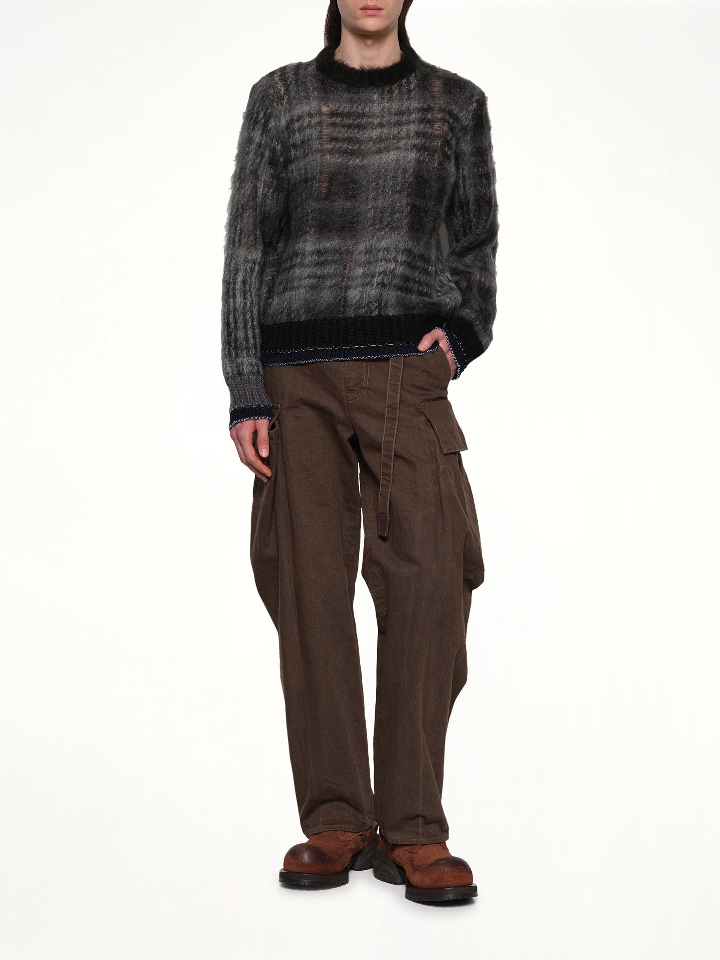 SACAI Plaid Mohair Knit Pullover (Black)