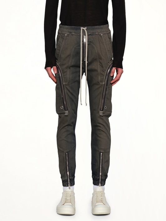 Image of a model wearing Pants. Productname: RICK OWENS Baugaus Cargo Pants in Darkdust Degrade colour by brand - RICK OWENS