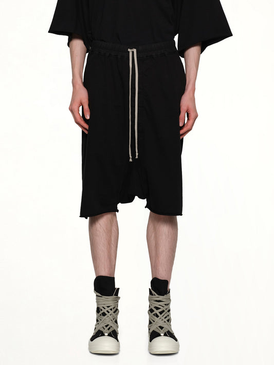 Image of a model wearing Pants. Productname: RICK OWENS DRKSHDW Drawstring Pods in Black colour by brand - RICK OWENS DRKSHDW