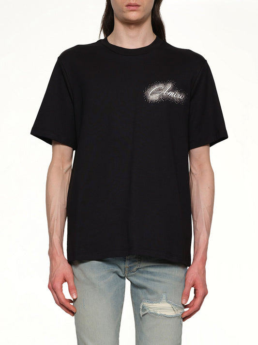 Image of a model wearing Tops. Productname: AMIRI Amiri Script Tee in BLACK colour by brand - AMIRI