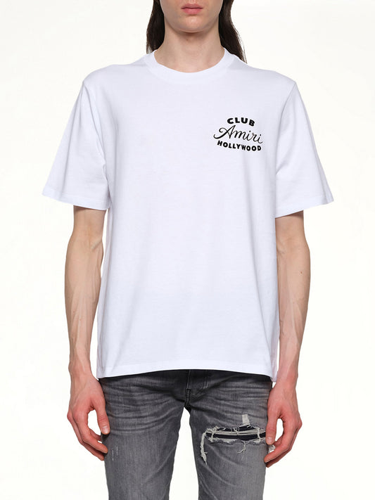 Image of a model wearing Tops. Productname: AMIRI Club Amiri Tee in WHITE colour by brand - AMIRI