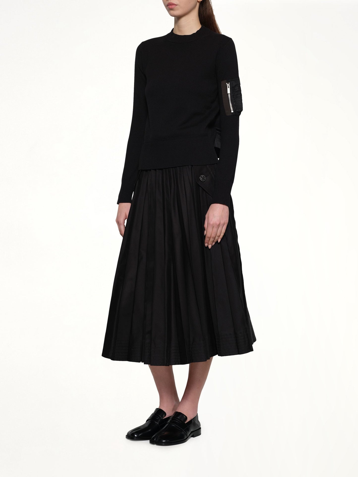 SACAI Nylon Twill x Cotton Knit Pullover (Black)