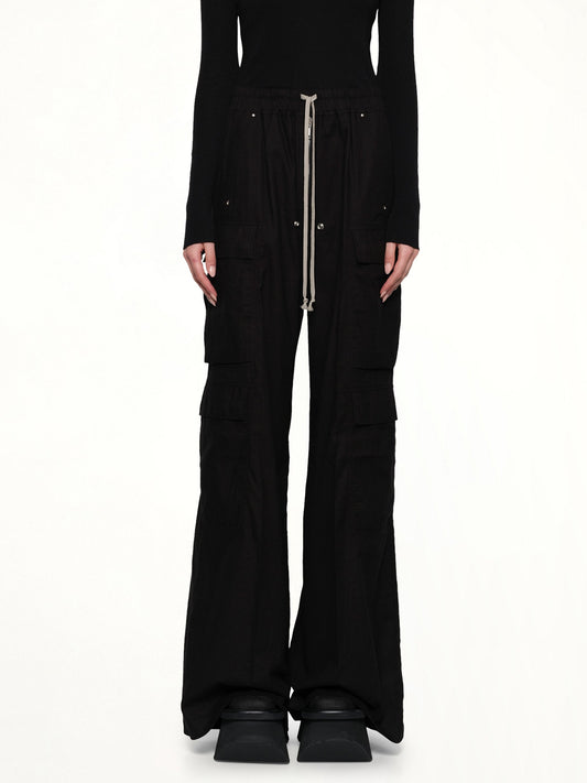 Image of a model wearing Pants. Productname: RICK OWENS Cargobelas Pants in Black colour by brand - RICK OWENS