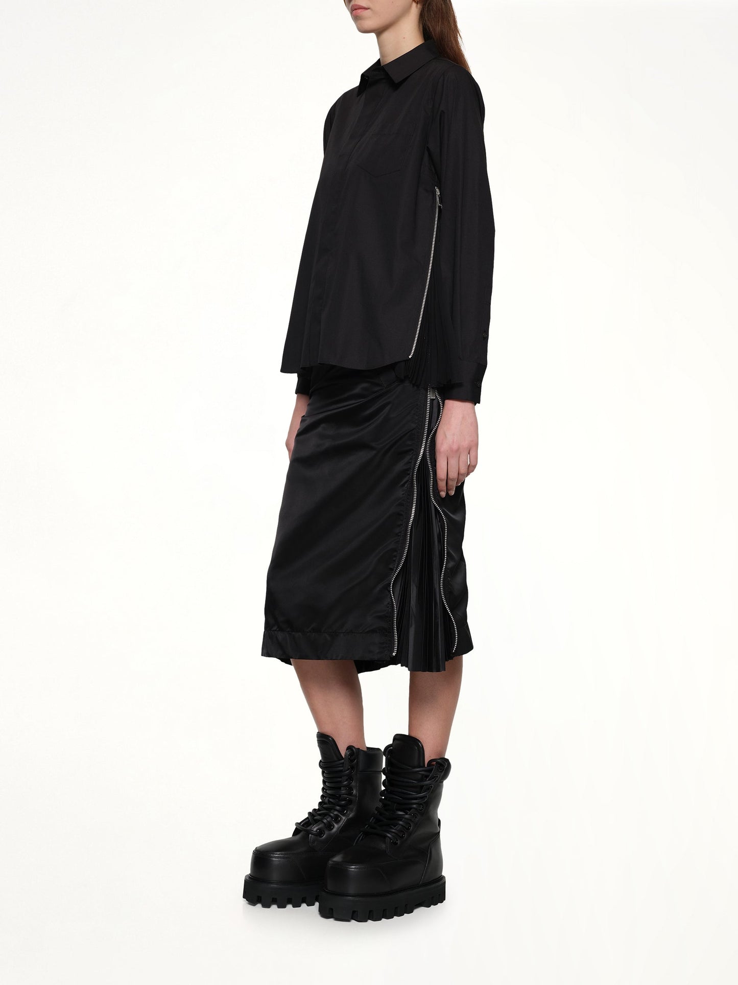 SACAI Poplin x Chiffon Shirt (Black)
