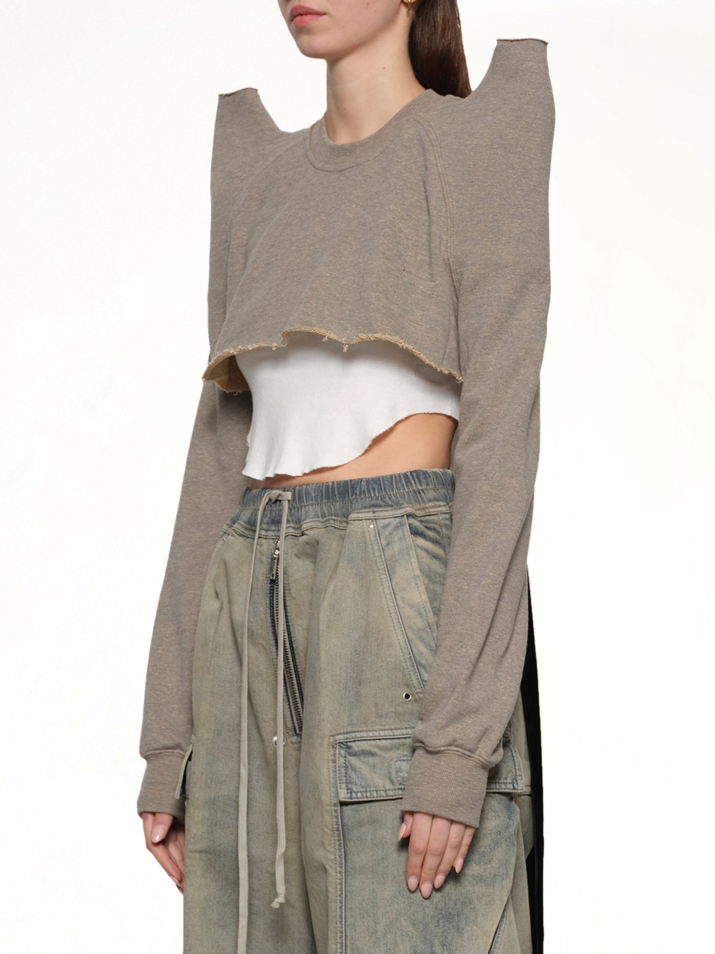 RICK OWENS DRKSHDW Cropped Tecsweat (Melange Grey)