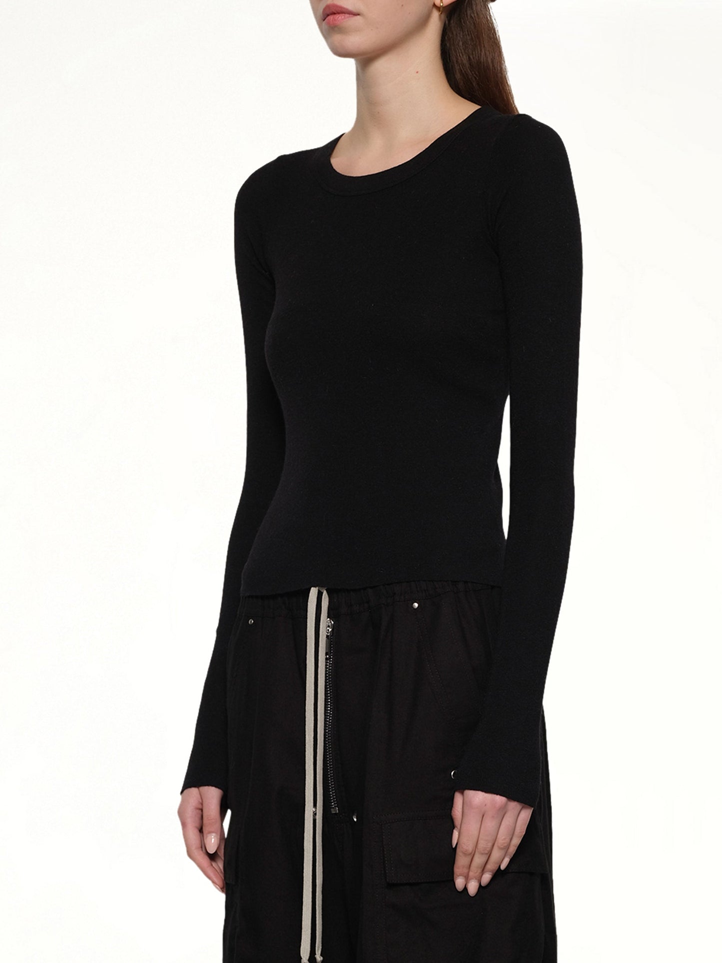 RICK OWENS Cropped Rib Long Sleeve T (Black)