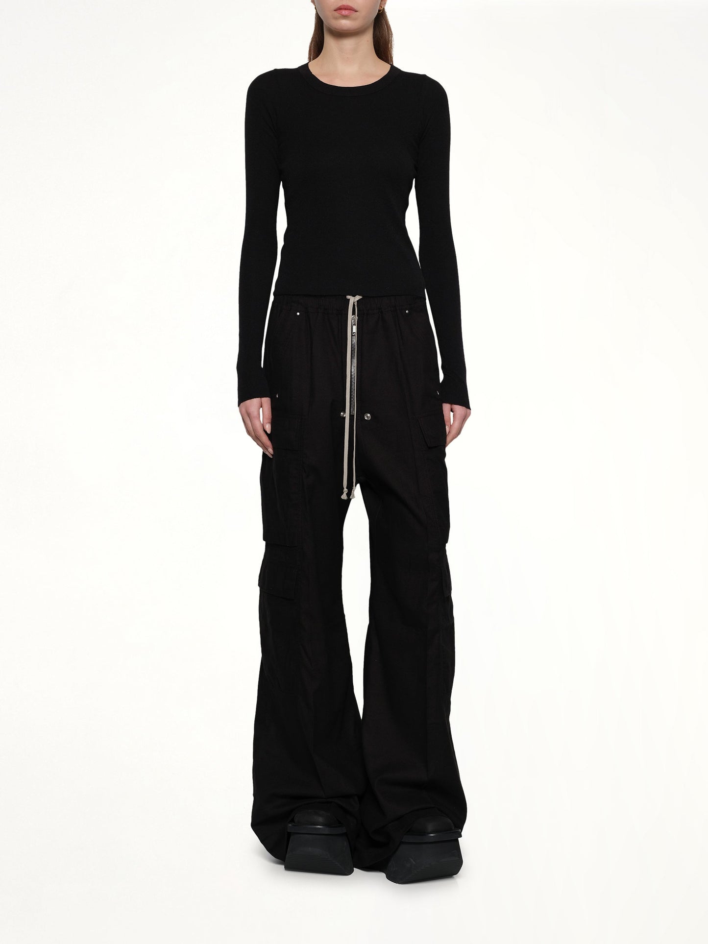 RICK OWENS Cropped Rib Long Sleeve T (Black)