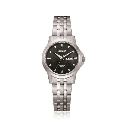 Image of Watches. Productname: Citizen Ladies Silver and Black Watch EQ0601-54F in Watch colour by brand - Citizen