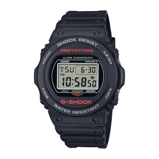 Image of Watches. Productname: Casio G Shock Black and Red Digital Watch DW5750UE-1D in Watch colour by brand - Casio G Shock