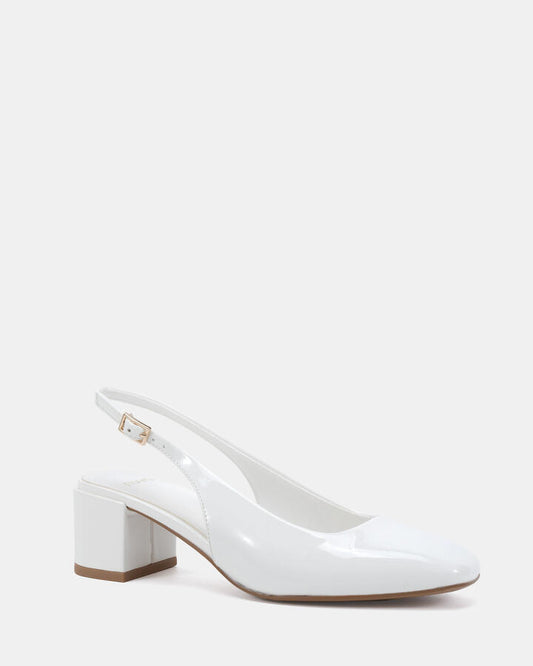 Image of Shoes. Productname: Ivoree: White Patent - Women's Court - Low Heel in White colour by brand - Novo