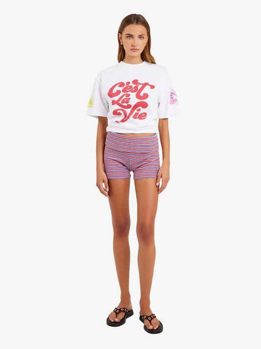 Image of a model wearing Shorts. Productname: LIIDO Roll Over Terry Shorts in Ibiza Terry Stripe colour by brand - LIIDO