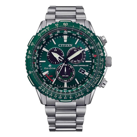 Image of Watches. Productname: Citizen Promaster Sky Green and Silver Men's Watch CB5004-59W in Watch colour by brand - Citizen