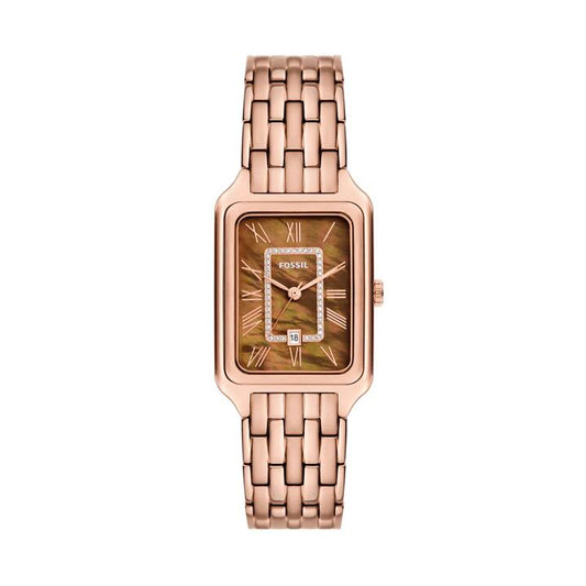 Image of Watches. Product name - Fossil Raquel Three-Hand Date Rose Gold-Tone Stainless Steel Watch ES5323 in colour by brand - Fossil