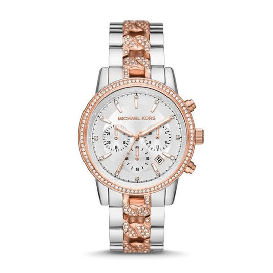 Image of Watches. Productname: Michael Kors Ritz Crystal 2 Tone Silver and Rose Women's Watch MK6938 in Watch colour by brand - Michael Kors