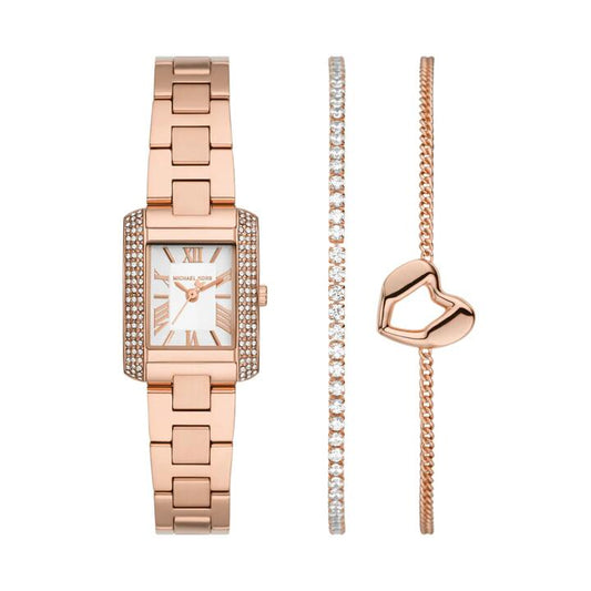 Image of Bracelets. Productname: Michael Kors Emery Three-Hand Rose Gold-Tone Stainless Steel Watch and Bracelets Gift Set MK7512SET in Watch colour by brand - Michael Kors