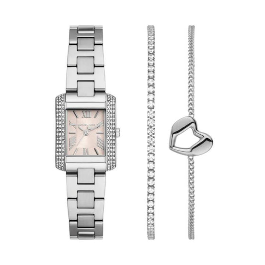 Image of Bracelets. Productname: Michael Kors Emery Three-Hand Stainless Steel Watch and Bracelets Gift Set MK7514SET in Watch colour by brand - Michael Kors