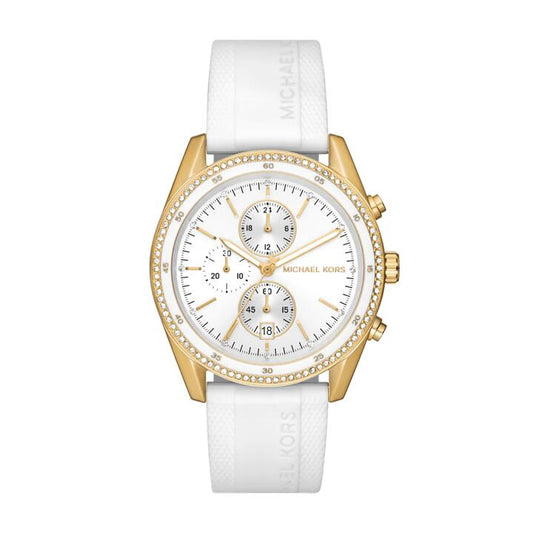 Image of Watches. Productname: Michael Kors Hadyn Chronograph White Silicone Watch MK7484 in Watch colour by brand - Michael Kors