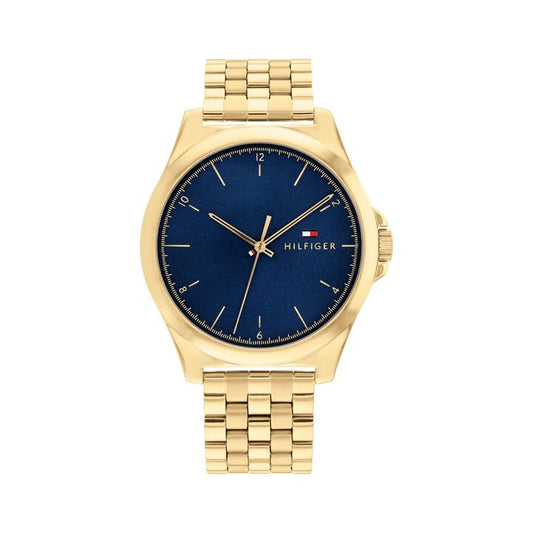Image of Watches. Productname: Tommy Hilfiger Norris Ionic Plated Thin Gold Steel Blue Dial Men's Watch 1710546 in Watch colour by brand - Tommy Hilfiger