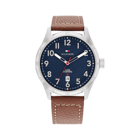 Image of Watches. Productname: Tommy Hilfiger Forrest Brown Calfskin Navy Dial Men's Watch 1710559 in Watch colour by brand - Tommy Hilfiger