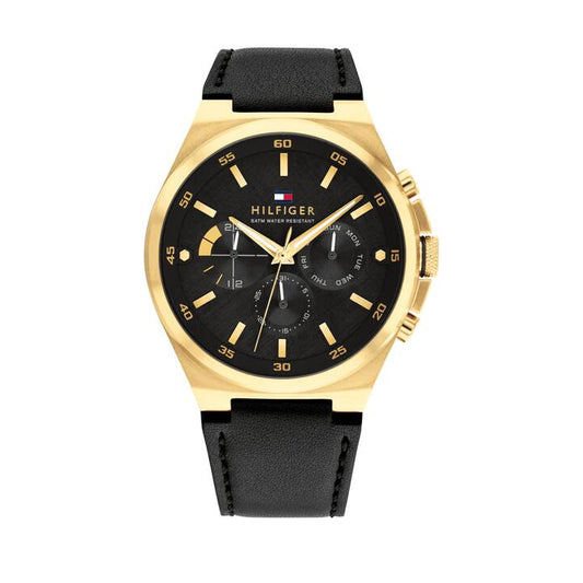 Image of Watches. Productname: Tommy Hilfiger Dexter Black Leather Black Dial Men's Watch 1792086 in Watch colour by brand - Tommy Hilfiger