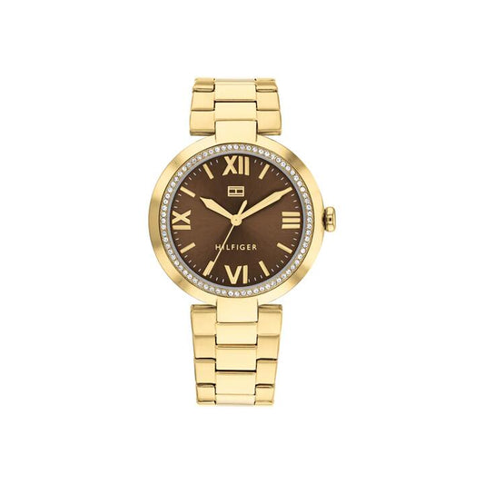 Image of Watches. Productname: Tommy Hilfiger Alice Ionic Plated Thin Gold Steel Brown Dial Women's Watch 1782631 in Watch colour by brand - Tommy Hilfiger