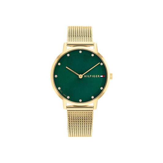 Image of Watches. Productname: Tommy Hilfiger Pippa Ionic Plated Thin Gold Steel Green Dial Women's Watch 1782668 in Watch colour by brand - Tommy Hilfiger