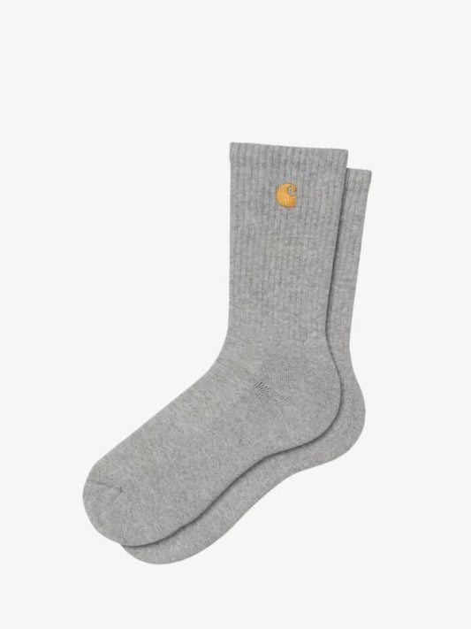 Image of Socks. Productname: Carhartt Wip Chase Socks ONE SIZE Grey Heather / Gold in Grey Heather / Gold colour by brand - Carhartt Wip