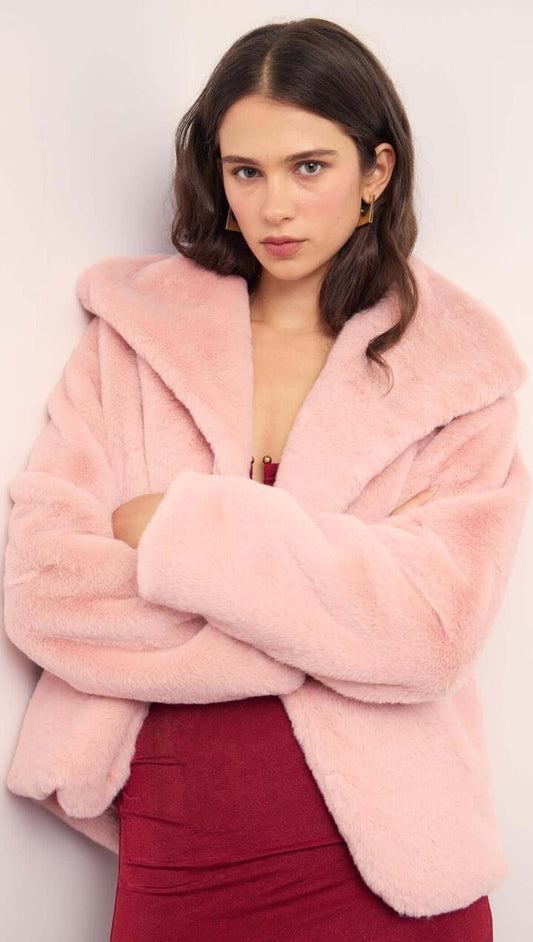 Image of Coats & Jackets. Product name - Dusty Pink Faux Fur Coat in Dusty Pink colour by brand - MINKPINK