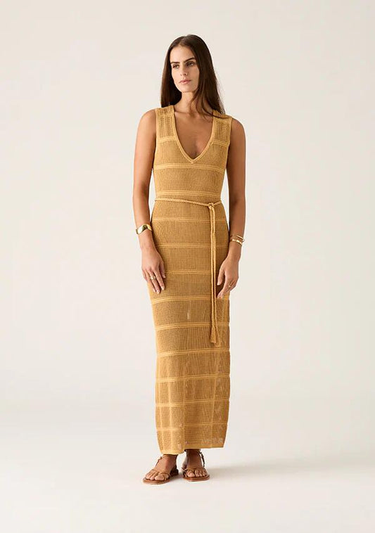 Image of Dresses. Productname: Carmen Knit Midi Dress in Mustard colour by brand - MOS The Label