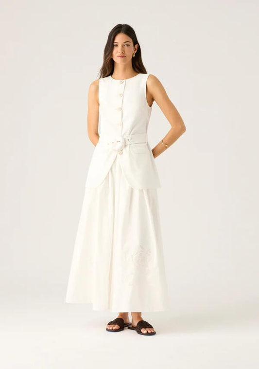 Image of a model wearing Skirts. Productname: Isadora Midi Skirt in Pearl colour by brand - MOS The Label