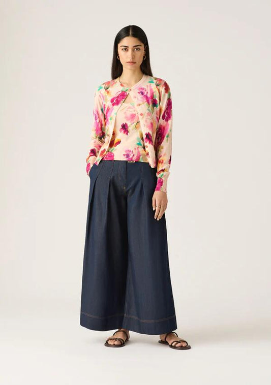 Image of a model wearing Outerwear. Productname: Stella Knit Cardigan in Stella Print colour by brand - MOS The Label