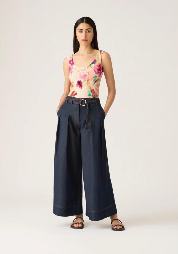 Image of a model wearing Denim. Productname: Cleo Denim Wide Leg Pant in Indigo colour by brand - MOS The Label