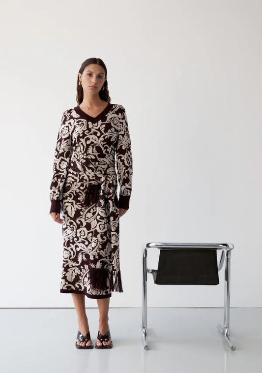 Image of Dresses. Productname: Seraphine Knit Maxi Dress in Damask colour by brand - MOS The Label